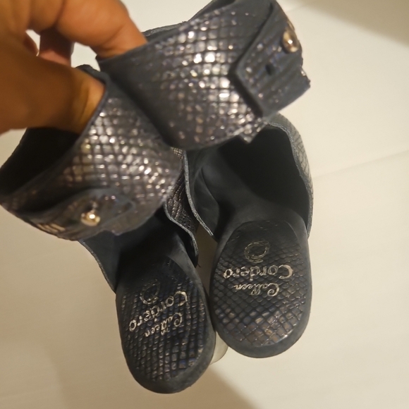 Calleen Cordero Pia Shooties Heeled Sandals - Blue Metallic Snakeskin, A…